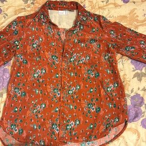 Anthropologie Rust Floral Corduroy Shirt